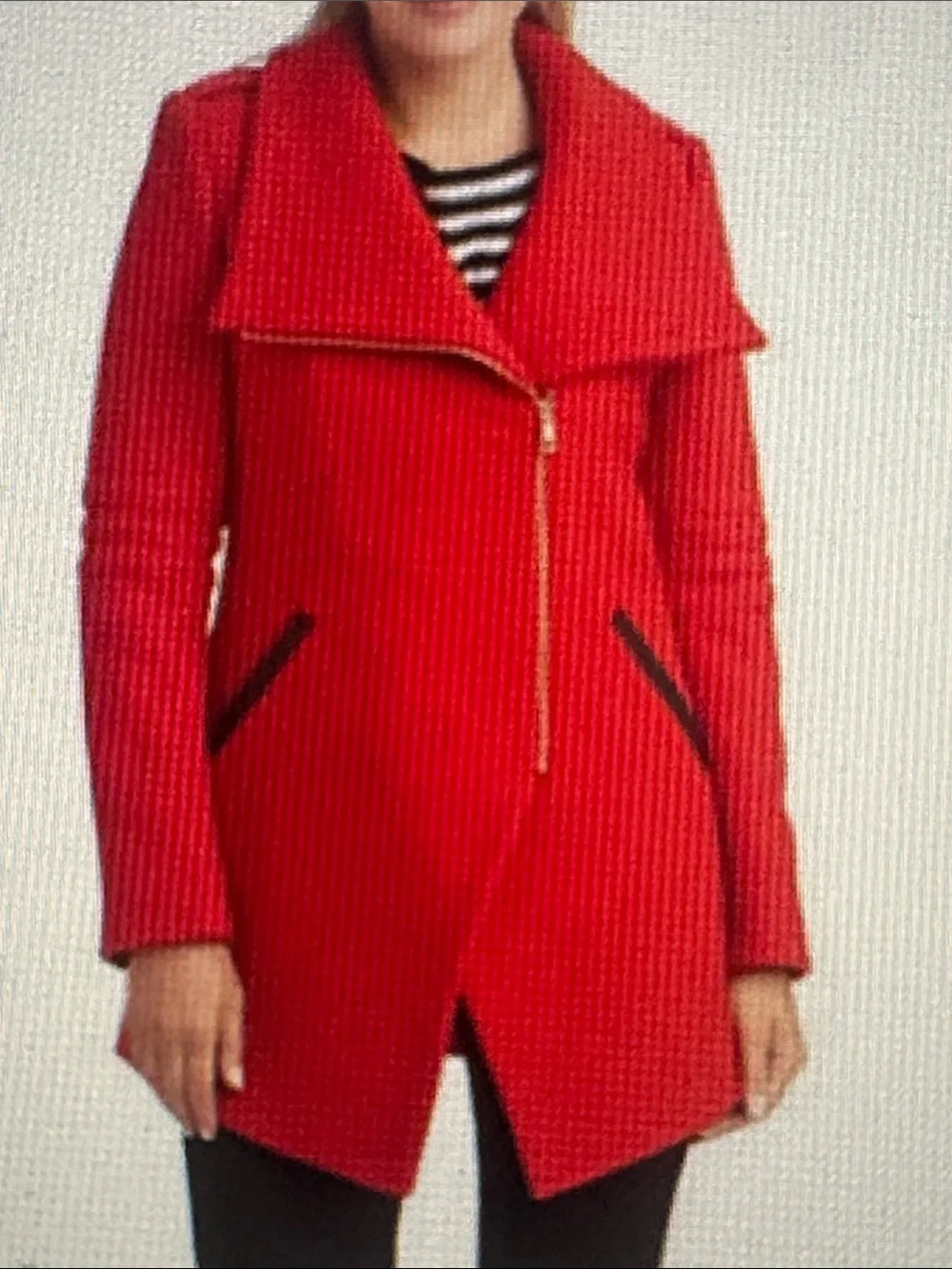French Connection Red Asymmetrical Zip Pea Coat needs a bit of tlc